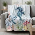 thumbnail image 2 of Coastal Seahorse Blanket Soft Cozy Warm Throw Blanket for Couch, Plush Fuzzy Flannel Fleece Blankets for Sofa, Marine Coral Turtle Jellyfish Oceans Bed Blankets Lightweight Gifts for Women, 50"x60", 2 of 9