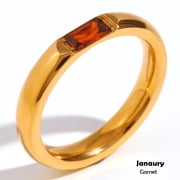 Stainless Steel Plated 18K Gold Rectangular Zircon Birthstone Ring for Women Sizes 6 7 8 Simple Elegant Design