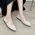 thumbnail image 5 of TOWED22 Women's Shoes Faux Suede Rhinestone Ribbon Square Toe Ballet Flat(Beige,7), 5 of 5