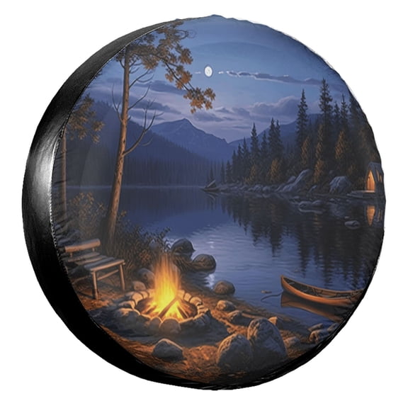 KAKALAD Lake Forests Campfire 02 Spare Tire Cover Universal Vehicle Accessories Buckle Car Tools 14”in