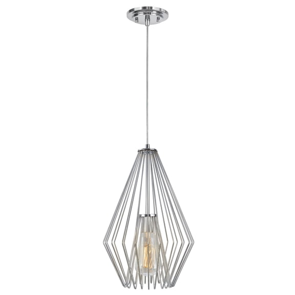 Aspen Creative 61081-2 Adjustable One-Light Hanging Mini Pendant Ceiling Light, Transitional Design in Chrome Finish, Metal Wire Shade, 12" Wide