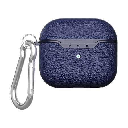 Allytech Case Compatible with AirPods 3rd Generation (2021 Released) Lychee Texture PU Leather Anti-Scratch Skin with Key-Chain Accessories for Women Men Case for Air-Pods 3 2021 Blue