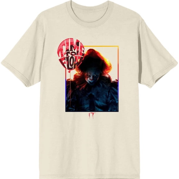 It Chapter 2 Pennywise Time To Float Men's Natural Crew Neck Short Sleeve Tee-Medium