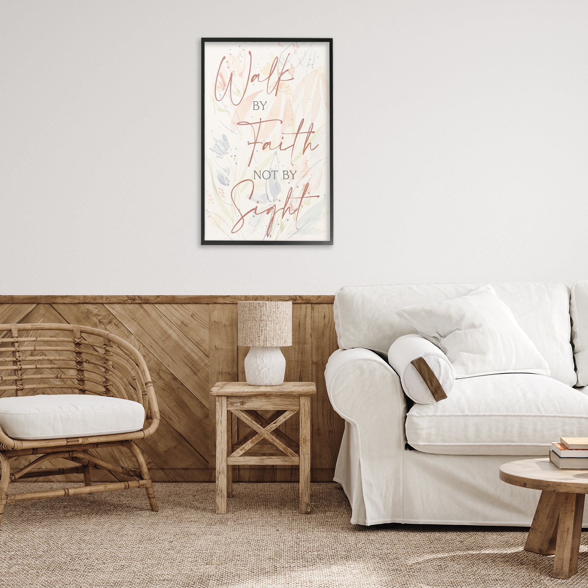 Stupell Industries Walk By Faith Phrase Religious Painting Black Framed Art Print Wall Art, 20 x 30