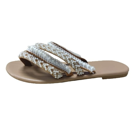 

Women s Slippers House Shoes For Women House Slippers Women s Vintage Vacation Beach Set Toe Flat Breathable Pearl Lace Sandals