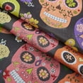 thumbnail image 3 of Newbridge Festive Halloween Oval Vinyl Tablecloth with Flannel Backing, 60 x 84 inch, Sugar Skull, 3 of 6