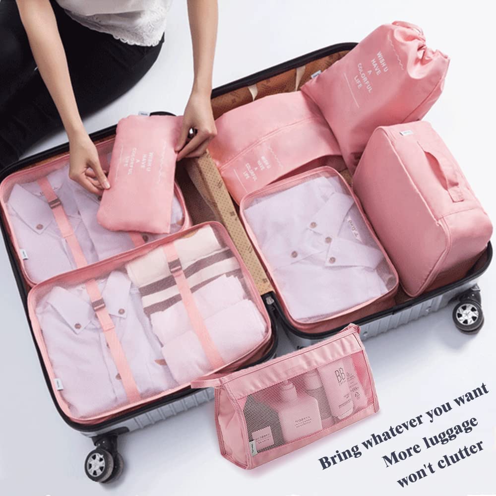 Vorkoi 8PCS Packing Cubes for Suitcases, Travel Cubes Packing Luggage Organizers Accessories Bag,Large Lightweight Waterproof Storage Bag Cosmetic Bag Clothes Shoe Bag
