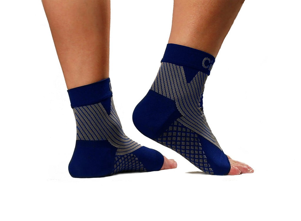 Premium Ankle Compression Foot Sleeve, (Navy Blue XLarge)