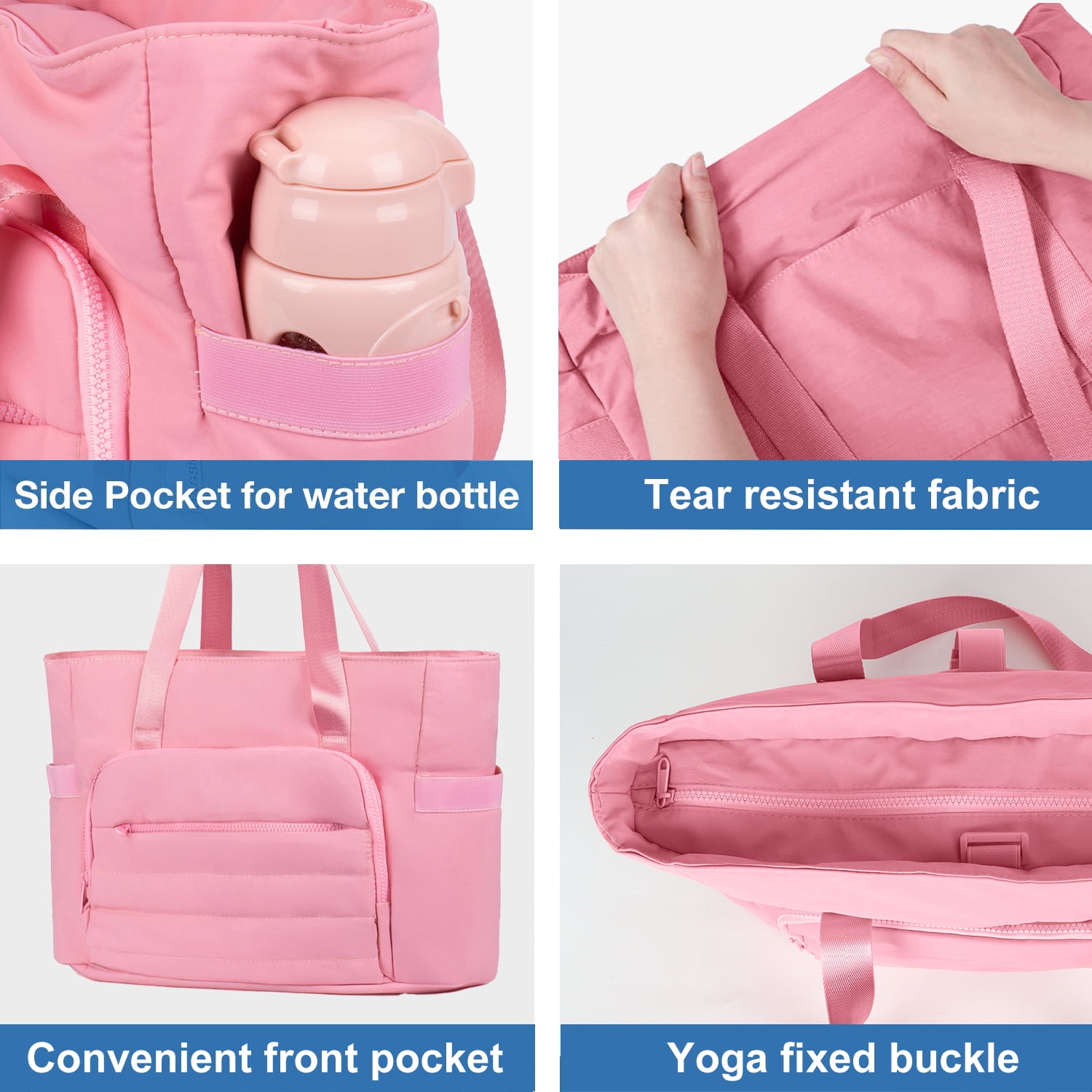 Gynky Tote Bag for Women, Gym Bag Multi-Pocket Lightweight Duffel Bags Puffy Yoga Mat Bag with Compartments, Quilted Large Nurse Shoulder Handbag Yoga Bag Travel Duffle for Work Dance Sports