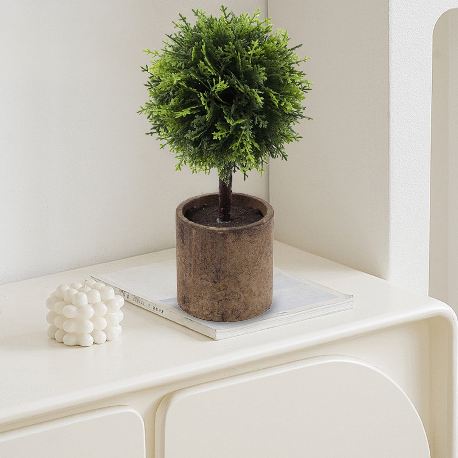 RuiJiao Artificial Green Grass Ball Potted, Fake Shrubs Ball Plant Decoration, Faux Small Boxwood Topiary, Home Office Desk Table Room