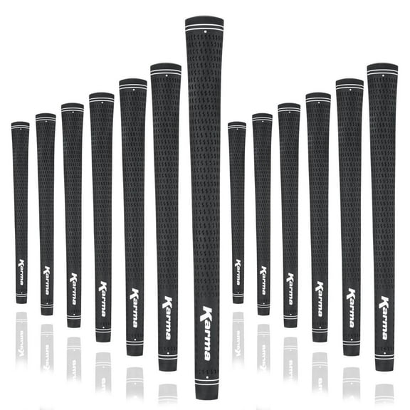 Karma Velour Golf Grips 13 Piece Set, Black Standard Size Rubber Velvet Style Replacement Golf Club Grips for Men