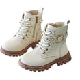 thumbnail image 5 of Babcutegg Girls Short Leather Boots Lace Up Adjustable Strap Low Heel Round Toe Shoes Fall Winter Casual Martin Boots Beige Size 10.5 Little Kid, 5 of 8