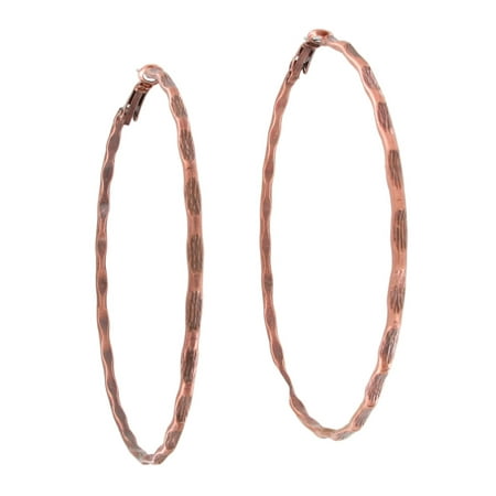 - Copper Tone Bamboo Pierced Hoop Earrings Large 3 1/8