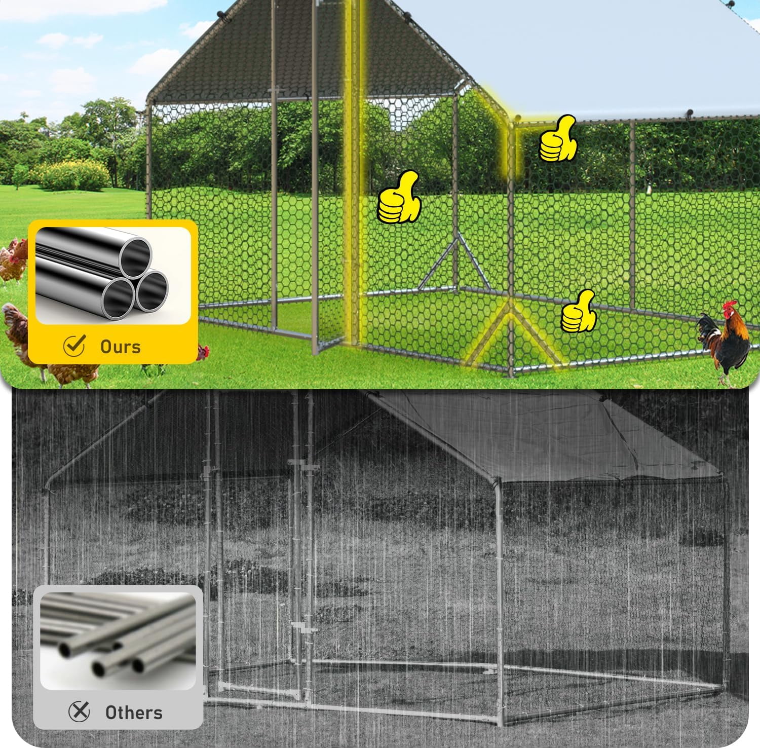 DreamCurship Large Metal Chicken Coop, Outdoor Walking Poultry Cage, Chicken Runs Hen House Rabbits Habitat Cage with Waterproof and Anti-UV Cover for Yard Outdoor Farm