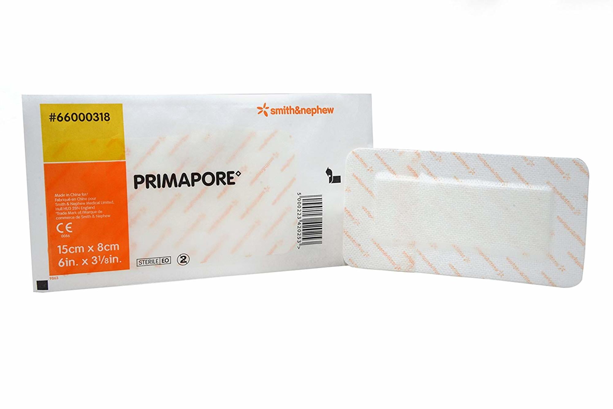 Smith & Nephew Adhesive Dressing Primapore 3.125 X 6' Polyester Rectangle Tan Sterile #66000318, Sold Per Pack