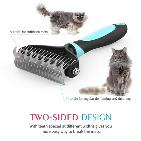 Dematting Comb Brush Mat Remover Dog Undercoat Rake for Cats Small Long Hair Poodles Large Shedding 2 Sided Grooming (Best Brush For Poodles)