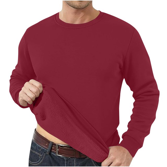 Hot6sl Économies d'Été Liquidation Blouses & Chemises à Manches Longues Col Rond, Mode Décontractée pour Hommes Couleur Unie Chaleur Facile Manches Longues Col Rond Blouses Amples Chemises, Blouse Homme/Vin, P