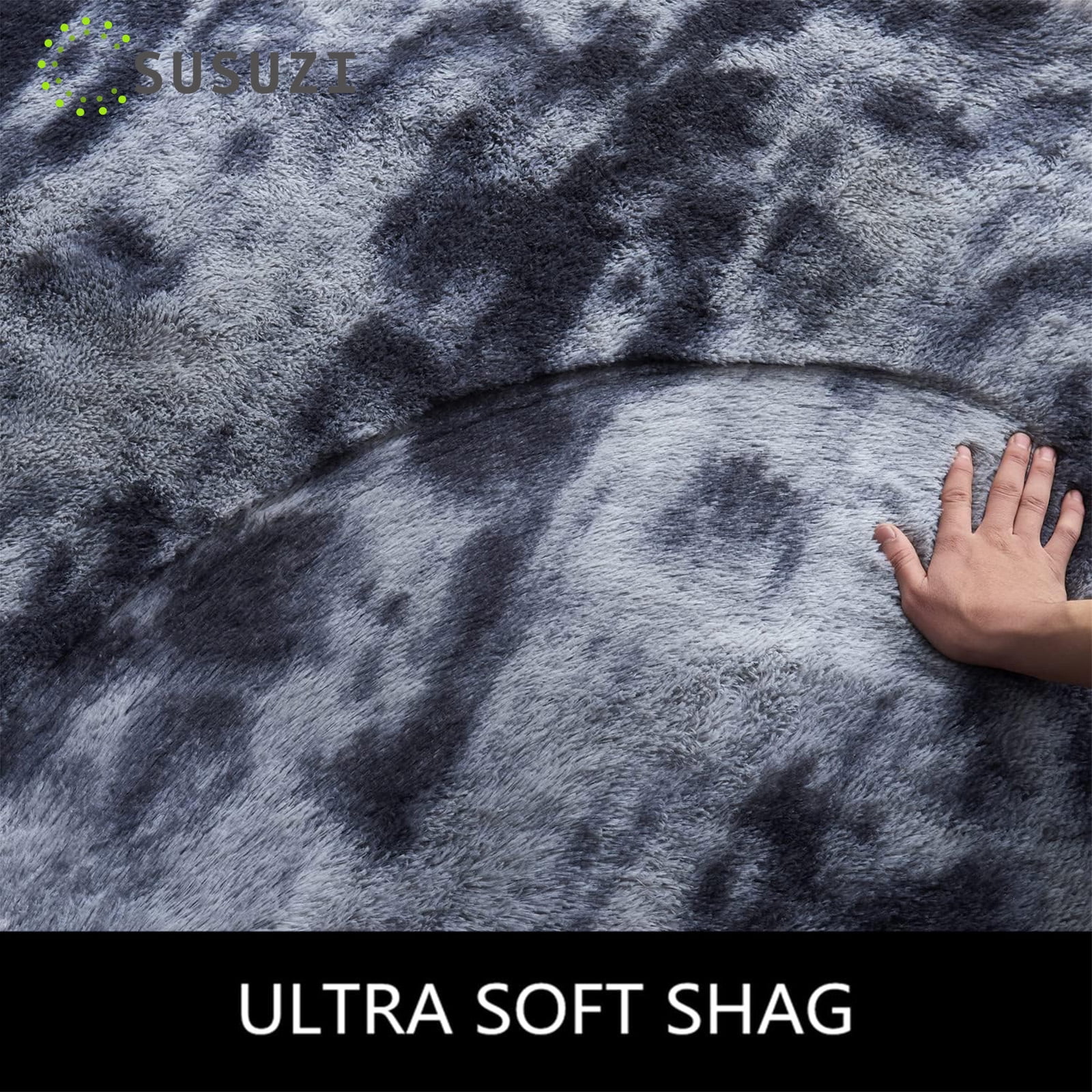 SUSUZI 5' x 7' Shaggy Area Rug, 2 Inch Thick Fluffy Plush Carpet with Non-Slip PVC Back,  Dark Gray Modern Soft Rug for Bedroom Living Room Kids Room