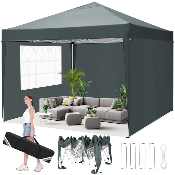 SANOPY 10 x 10 FT Pop Up Canopy Tent with 3 Sidewalls, Easy Up Canopy 10x10 Waterproof Commercial Outdoor Gazebo Portable Shelter Instant Tents for Parties,Backyard,Flea Market