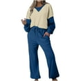 thumbnail image 1 of Posijego Ensemble de Survêtement pour Femmes 2 Pcs à Blocs de Couleur Col Rond Chandail Chandails en Molleton Pantalons Tenues de Détente, 1 of 7