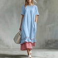 thumbnail image 4 of LEKWK Maxi Dresses for Women Color Block Short Sleeve Tiered Flowy Dress Ruffle Striped Hem A Line Sundress Summer Fashion Beach Vacation Outfits, 4 of 7