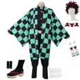 thumbnail image 2 of Disfraz de Kamado Tanjirou para adultos y niños, peluca, zapatos, kimono, capa verde, pendientes, tatuajes adhesivos, 2 of 5