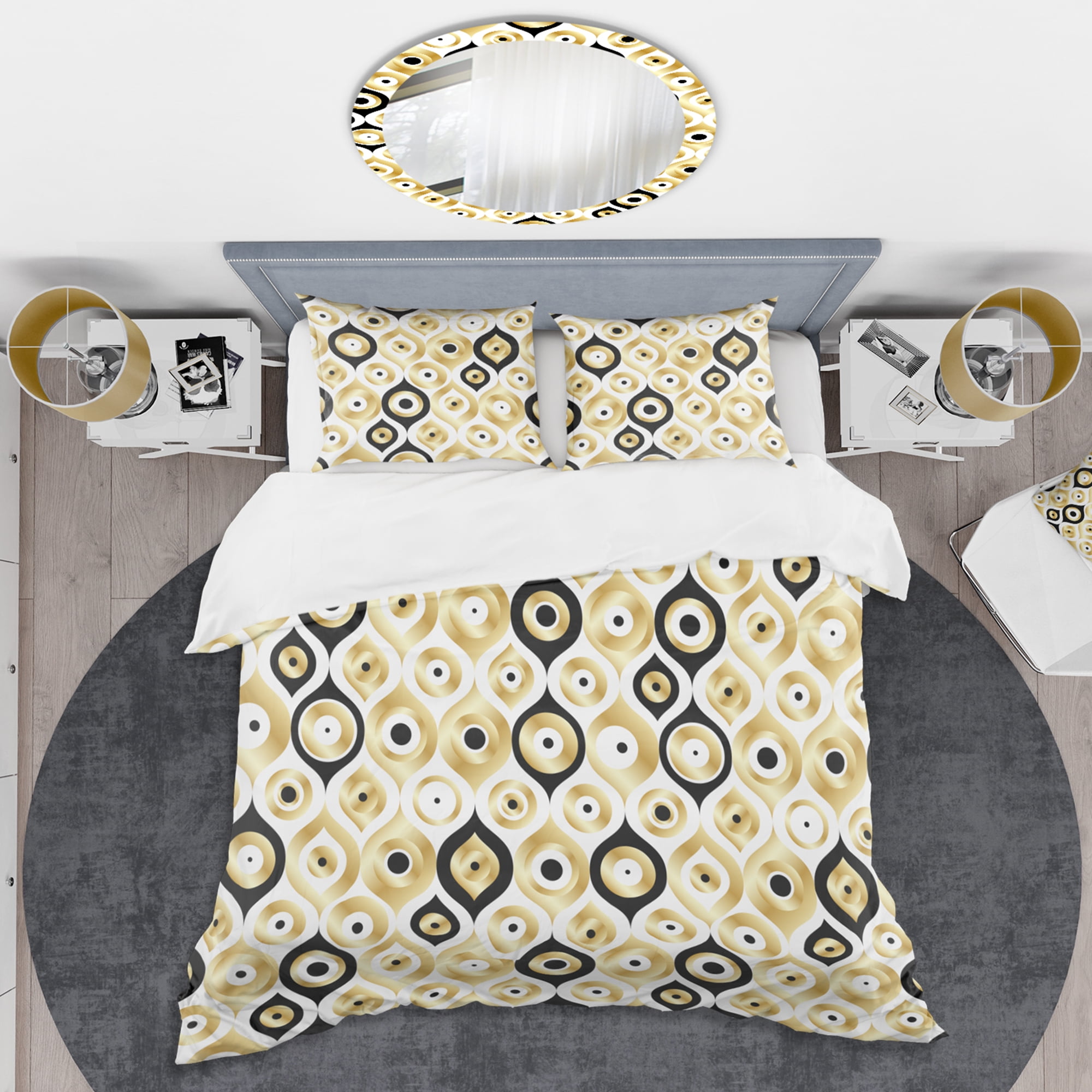 Designart 'Golden Art Deco Metallic Luxury Geometrics' Mid-Century Modern Duvet Cover Set