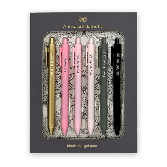 SNIFTY Antisocial Butterfly - Black ink gel pens - Set of 6