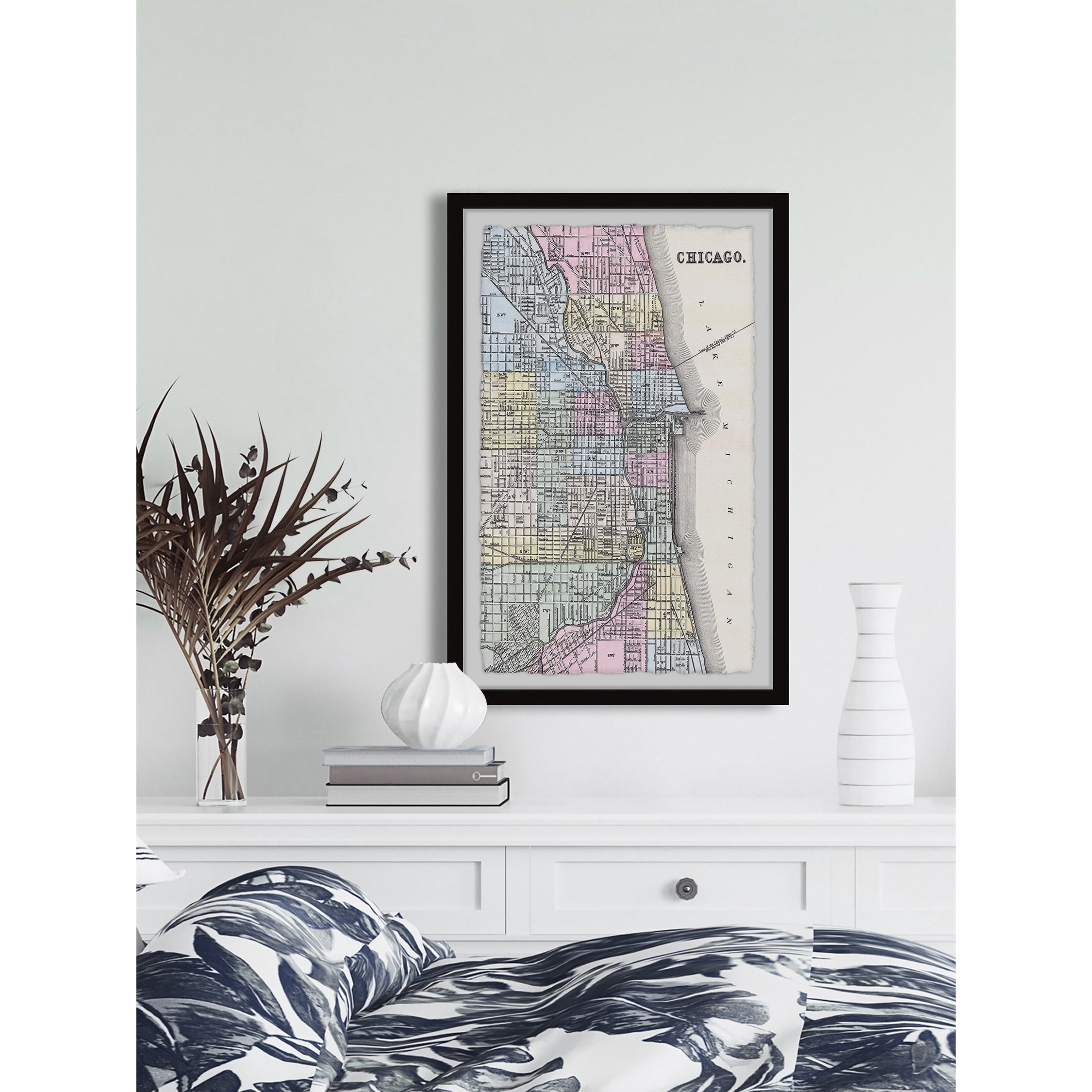 Marmont Hill Colored Chicago Street Map Framed Wall Art