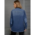 thumbnail image 4 of Unique Bargains Women's Frayed Hem Long Sleeve Lightweight Denim Jacket S Blue, 4 of 7