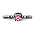 thumbnail image 4 of Solid 925 Sterling Silver Stackable Checkerboard Cut Pink Tourmaline October Gemstone Ring Eternity Band Size 5, 4 of 6