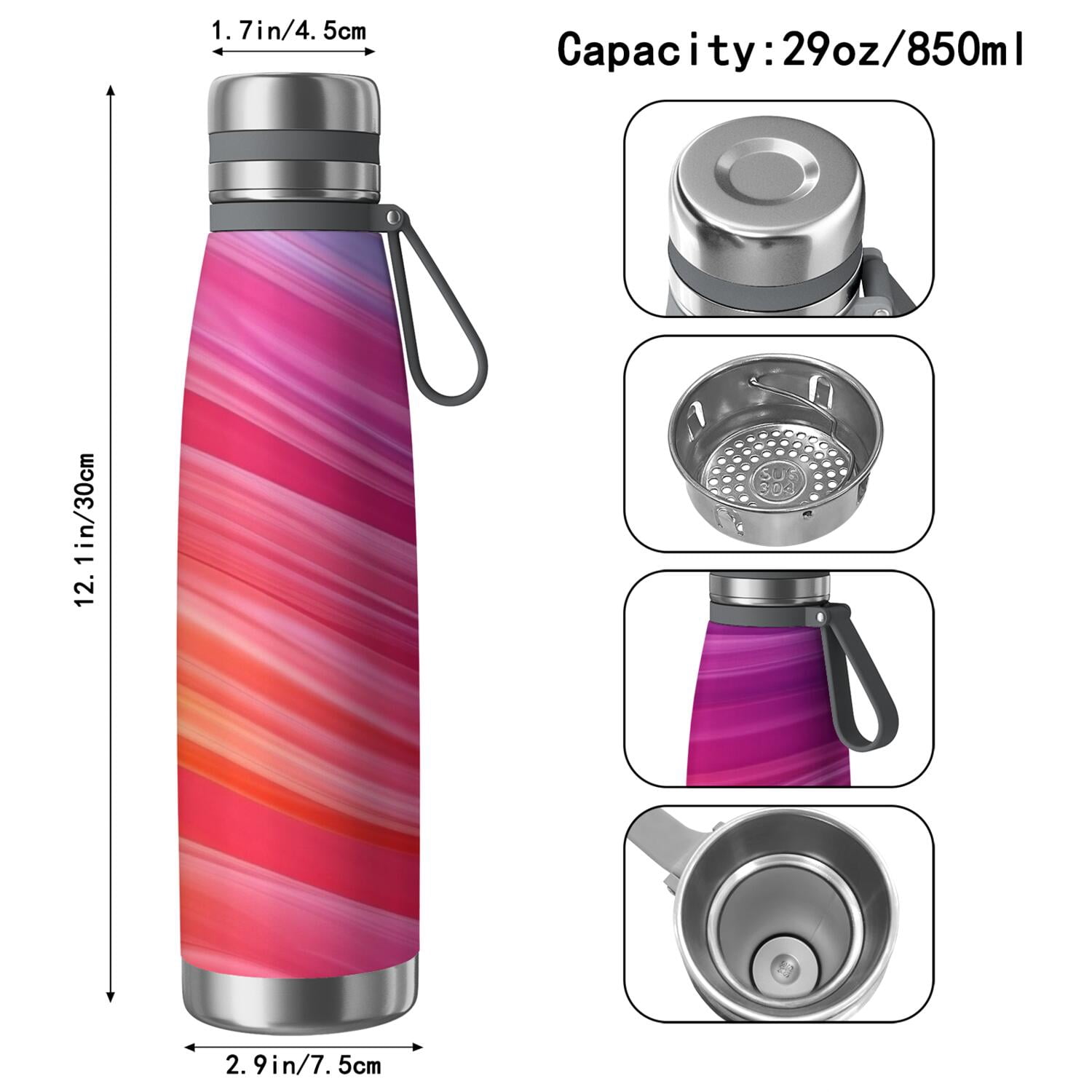 29oz Insulated Water Bottle with Tea Infuser, Stainless Steel Travel Mug, Fluid Smoke Aurora Art Style