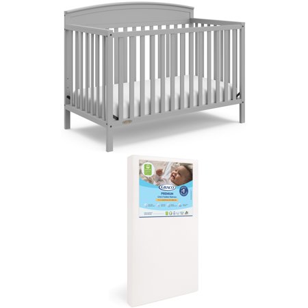 Graco Benton 5-in-1 Convertible Crib and Premium Crib & Toddler Mattress Bundle Pebble Gray