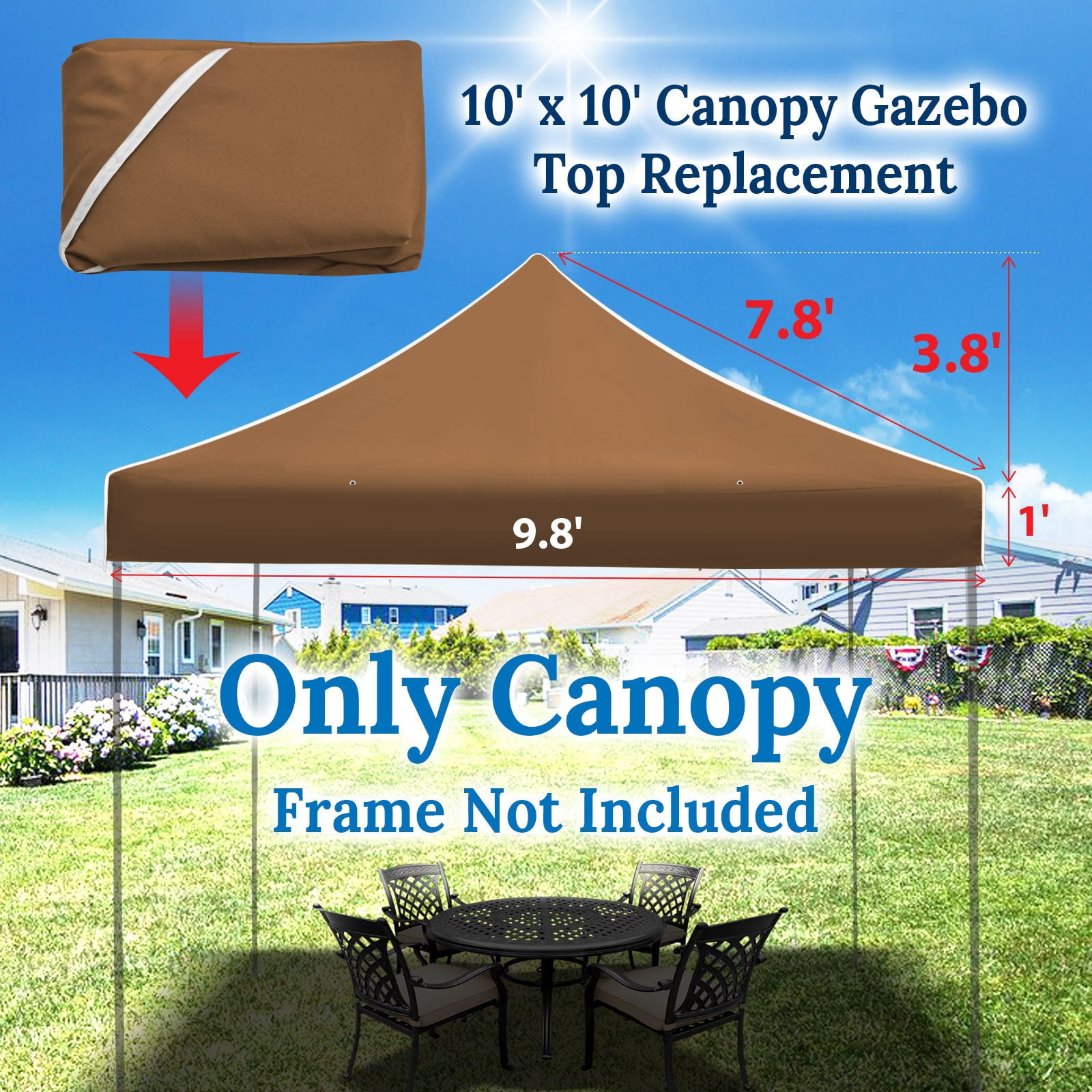 SUNRISEUMBRELLA Ez pop Up Instant Canopy 10'X10' Replacement Top Gazebo EZ Canopy Cover Patio Pavilion Sunshade Polyester（Brown）