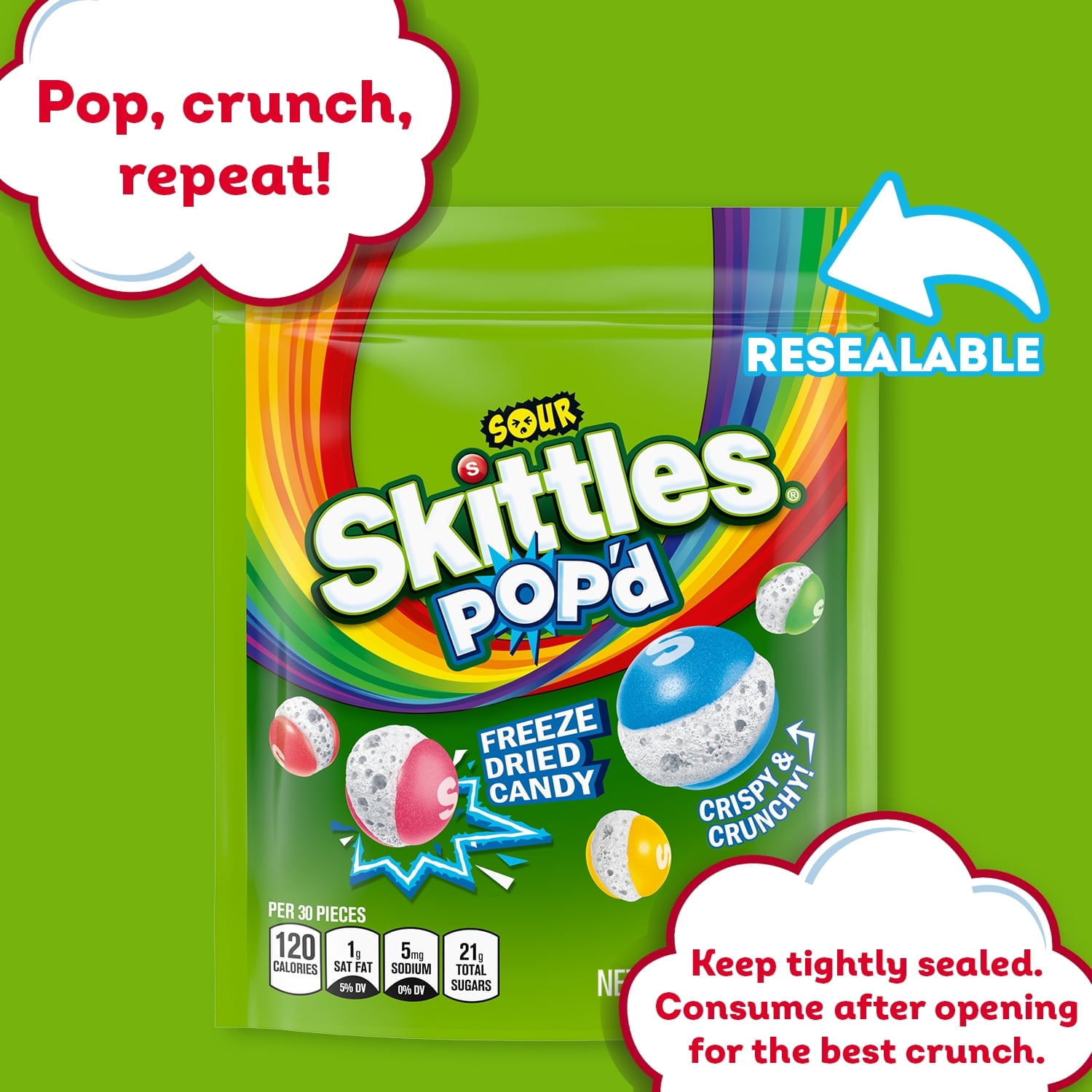 SKITTLES POP'D Sour Freeze Dried Candy - 5.5 oz