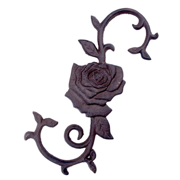 Cast Iron S Style Plant Hook - Rose Flower - 11.25" Long