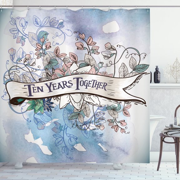 Ambesonne Anniversary Shower Curtain, 10 Years Floral Art, 69"Wx84"L, Multicolor