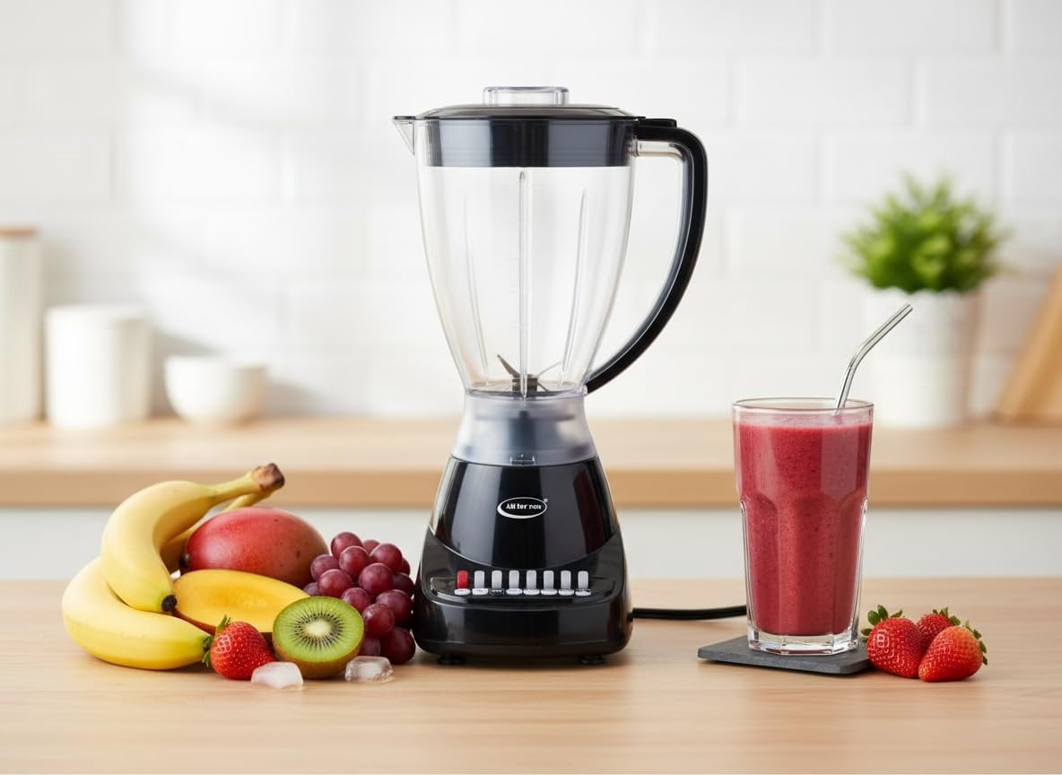 J&V TEXTILES 10 Speed Countertop Blender, Juicer & Smoothie Maker, Slim Flip & Store Design, Dishwasher Safe 51oz Capacity Pitcher & Lid, Stainless Steel Blade, 400 Watt