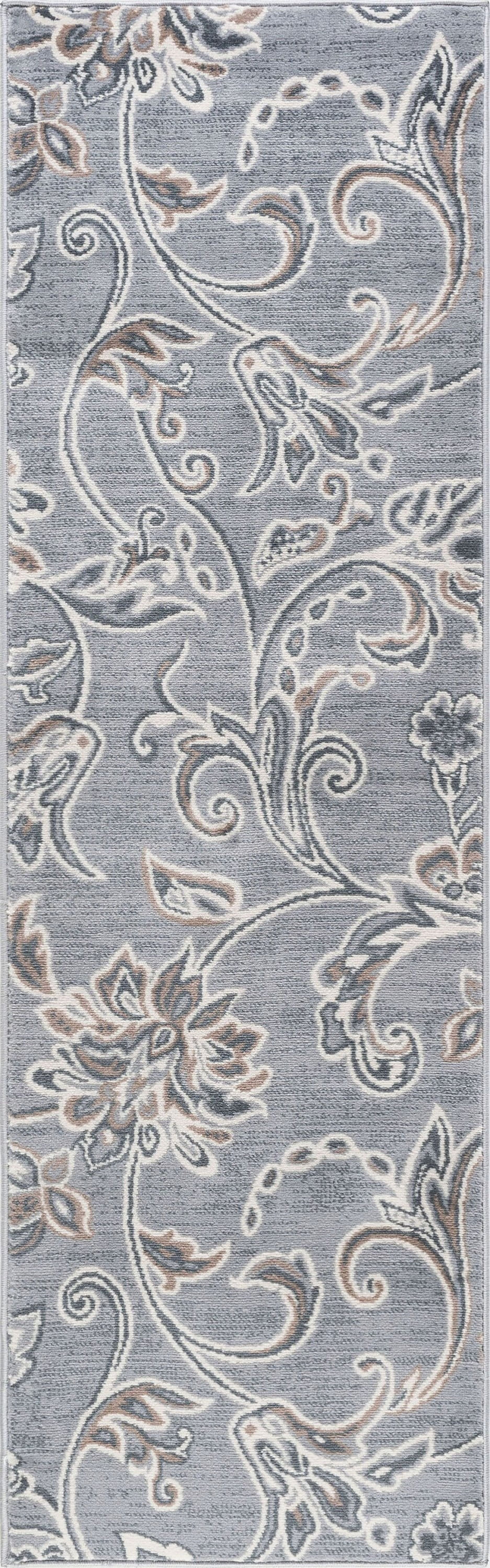 Madison Transitional 2' x 10' Gray and Cream Polypropylene Indoor Area Rug