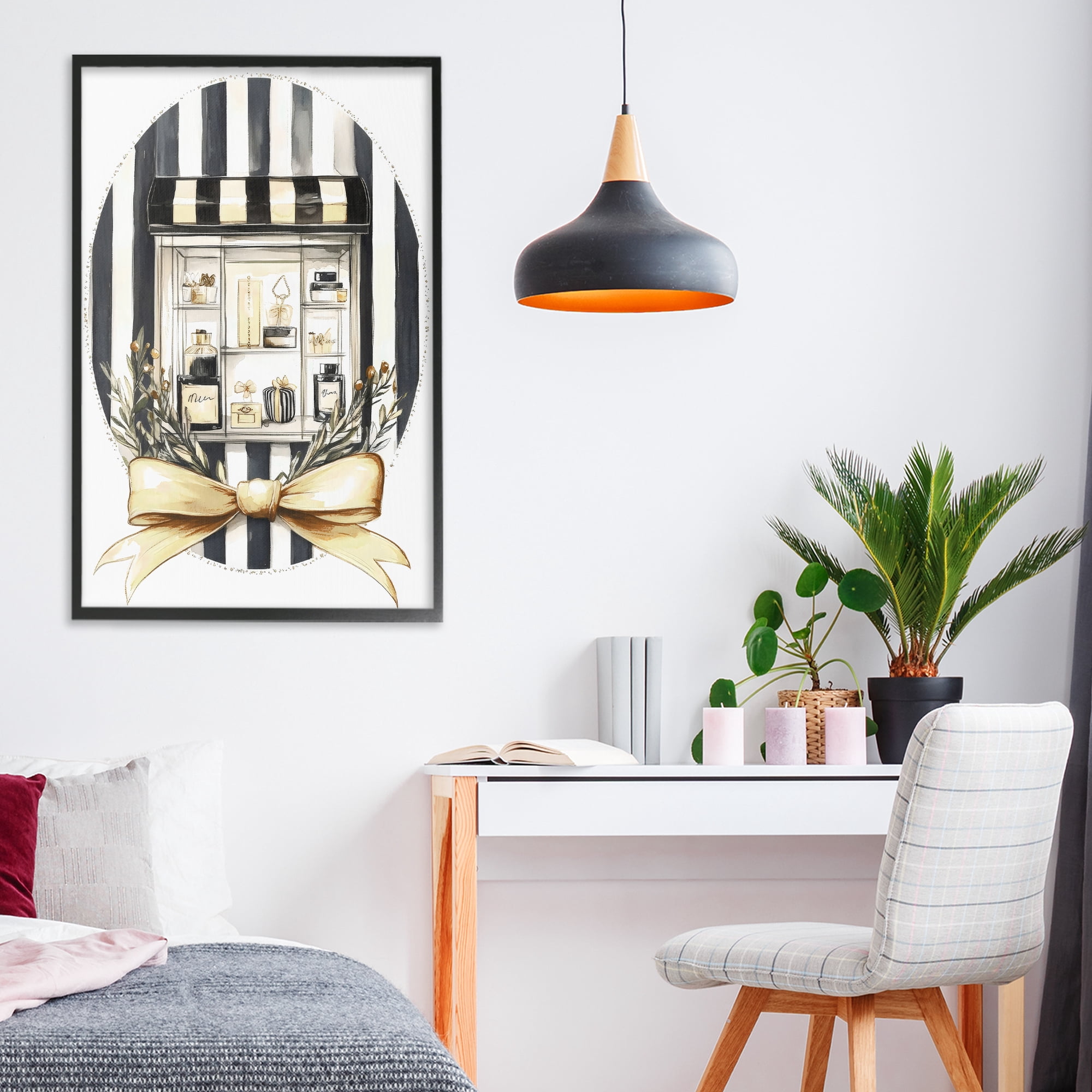 Stupell Industries Maison Perfume Window Display Black Framed Giclee Art, design by Petal Prints Design