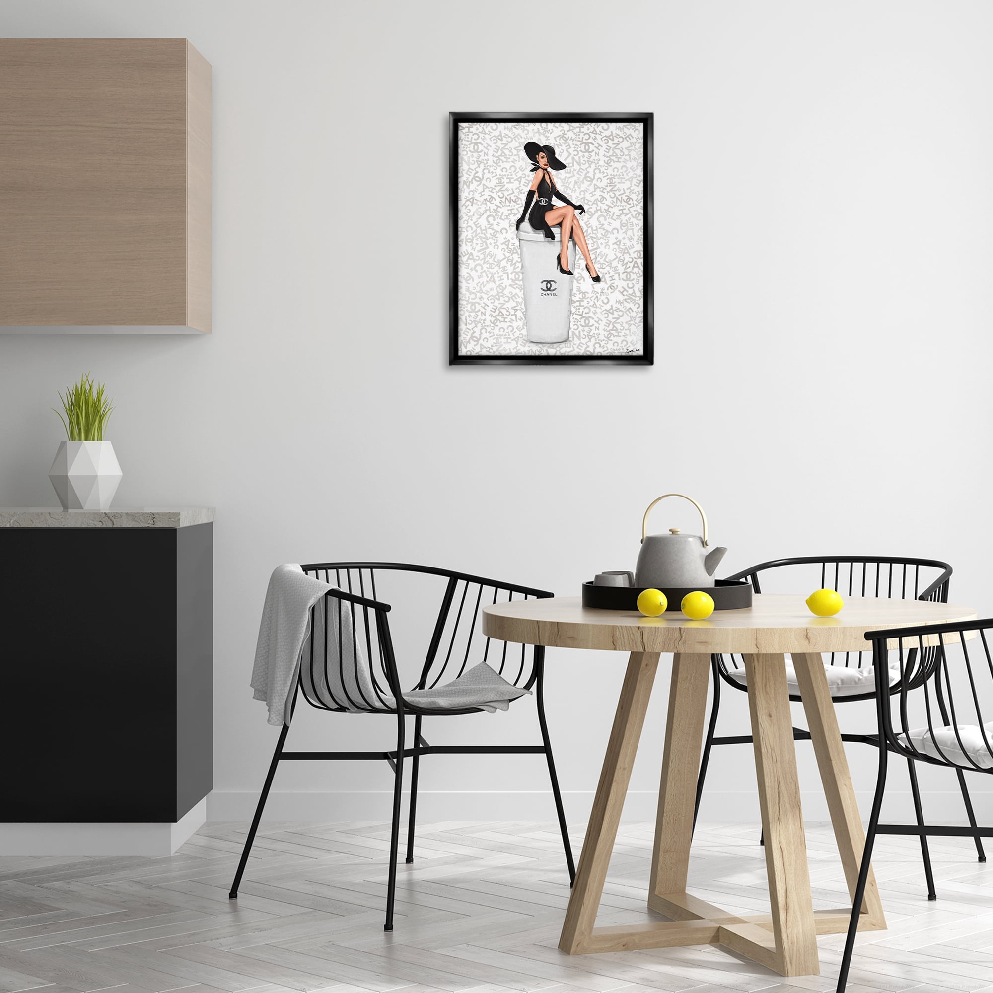 Stupell Industries Lavish Woman & Coffee Beauty & Fashion Painting Black Floater Framed Art Print Wall Art, 17 x 21