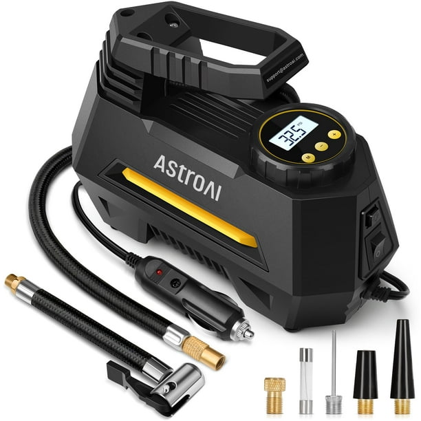 Compresor de aire portátil AstroAI para inflador de neumáticos, 12 V DC, amarillo