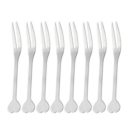 

20pcs Mini Heart Shaped Handle Fruit Fork Stainless Steel Lovely Cake Dessert Forks Tines Fork for Home Restaurant Hotel (Silver