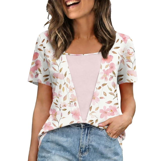 T-Shirt Imprimé pour Femmes Manches Courtes Col Rond Haut d'Été Mode Décontracté en Rose pour Usage Quotidien et Fêtes