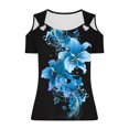 thumbnail image 4 of Raeneomay Off Shoulder Tops for Women Women Summer Sexy T-Shirt Cold Shoulder Pullover Blouse V-Neck Short Sleeve Print Tops, 4 of 5