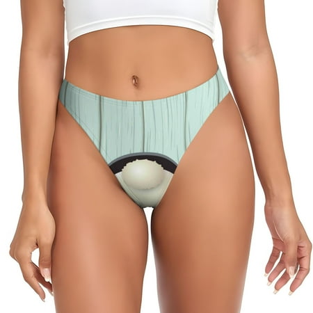 Salouo White Bunny Bottom And Easter Eggs Print Seamless Thongs For Womens V-waisted No Show Thong Women s G-String Low-Waist Panties Seamless Panties Sexy Underwear Women 1-Pack