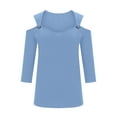 thumbnail image 4 of Annhoo Off the Shoulder Tops for Women Casual 3/4 Sleeve V Neck Blouses Ladies Basic Solid Color T-Shirts, 4 of 6
