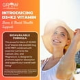 thumbnail image 2 of Grow Vitamin D3 K2 w/MCT Oil - 10,000 IU D3, 100 mcg K2 MK7, Calcium, Zinc, BioPerine, Magnesium for Superior Absorption - 60 Capsules, 2 of 8