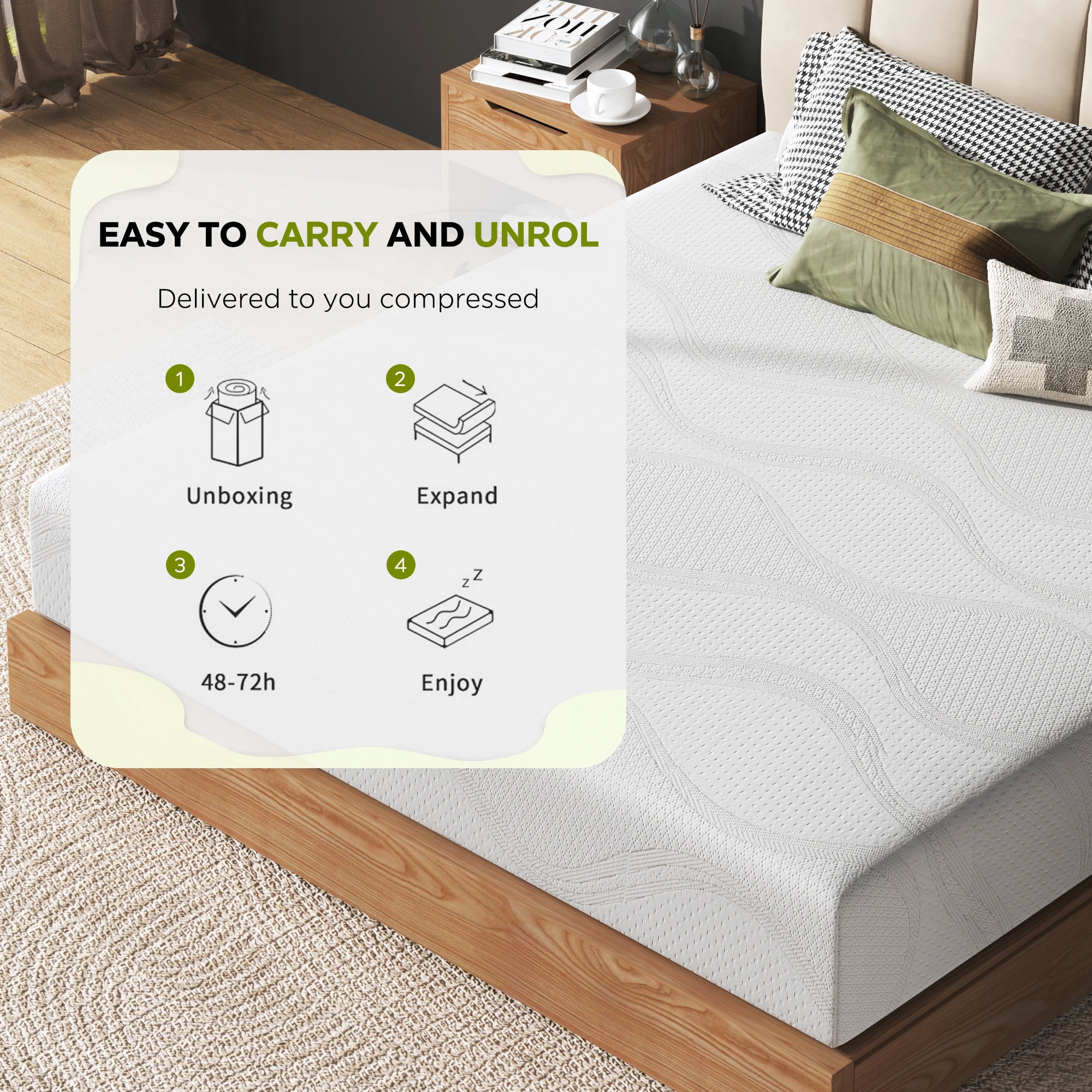 Holaki 10" Full Memory Foam Mattress, Green Tea & Bamboo Charcoal Gel Infused, Medium Firm Mattress in a Box, Pressure Relief, Breathable Cover, CertiPUR-US Certified
