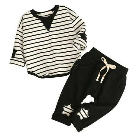 

AIMAOMI Toddler Kids Baby Girls Boys Striped Sports Wear Sweatshirt And Pants Suit Two piece Tracksuit Outfits Clothes Set H
